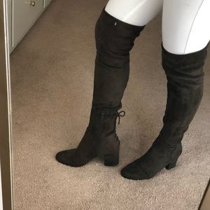 Over the Knew Aldo Suede Boots-Olive Green Color